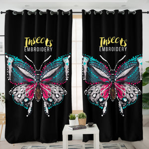 Colorful Butterfly Embroidery Effect SWKL4583 - 2 Panel Curtains