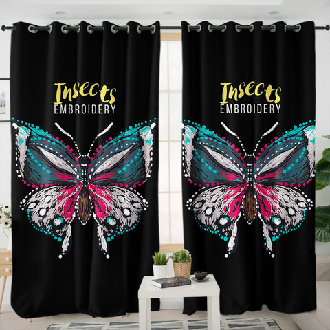 Image of Colorful Butterfly Embroidery Effect SWKL4583 - 2 Panel Curtains