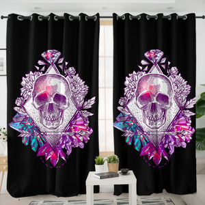 Vintage Skull Purple Diamon Sketch SWKL4584 - 2 Panel Curtains
