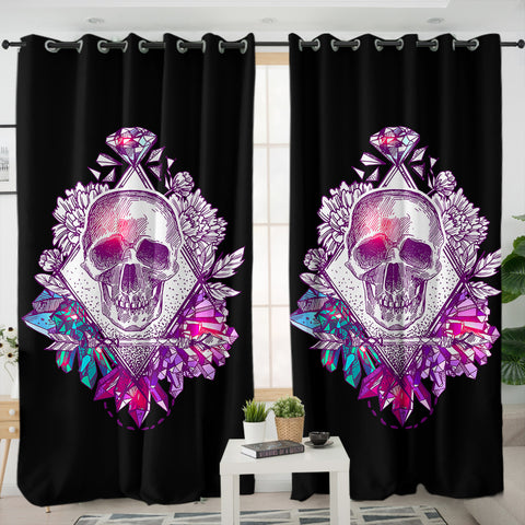 Image of Vintage Skull Purple Diamon Sketch SWKL4584 - 2 Panel Curtains