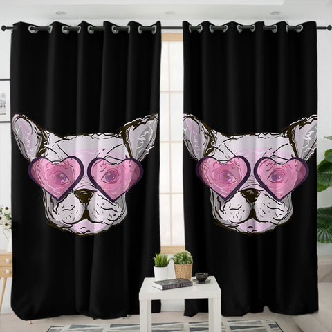 Image of Pink Heart Sunglasses Pug SWKL4588 - 2 Panel Curtains