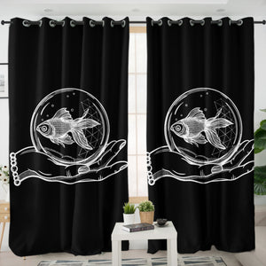 Hand Holding Fish SWKL4589 - 2 Panel Curtains