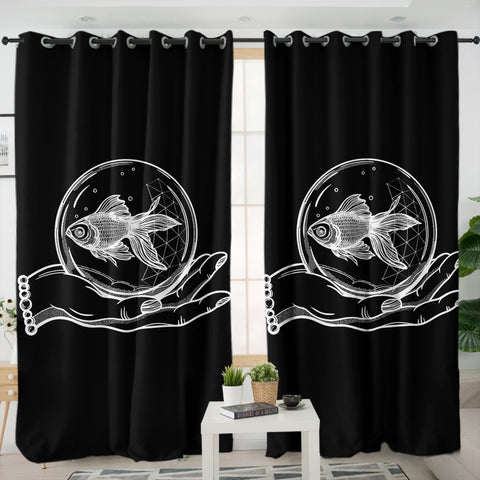 Image of Hand Holding Fish SWKL4589 - 2 Panel Curtains