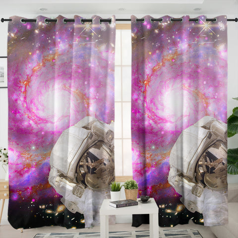 Image of Pink Purple Galaxy Astronaut Theme SWKL4591 - 2 Panel Curtains