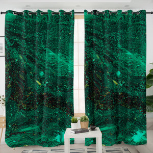 Dark Green Waves Theme SWKL4593 - 2 Panel Curtains