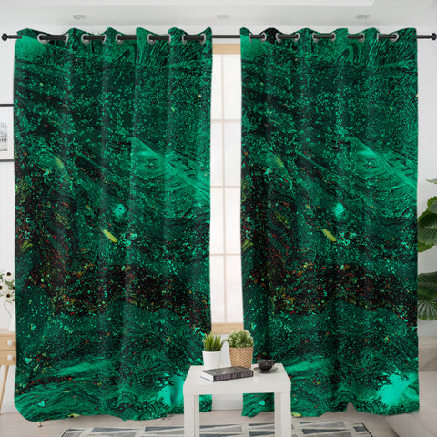 Image of Dark Green Waves Theme SWKL4593 - 2 Panel Curtains