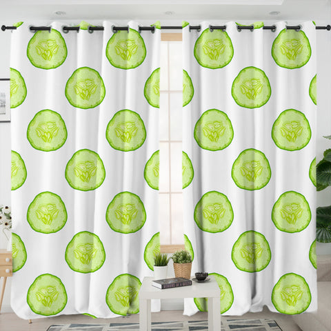 Image of Multi Cucumber White Theme SWKL4594 - 2 Panel Curtains