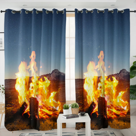 Image of Burning Wood In The Desert SWKL4599 - 2 Panel Curtains