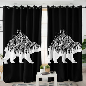 B&W Night Mountain On The Bear Sketch SWKL4600 - 2 Panel Curtains