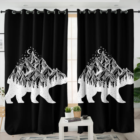 Image of B&W Night Mountain On The Bear Sketch SWKL4600 - 2 Panel Curtains