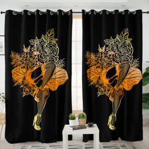 Gradient Yellow & Orange Lady In The Flowers SWKL4602 - 2 Panel Curtains