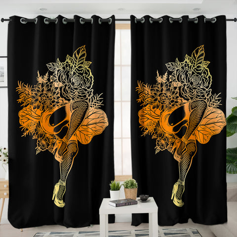 Image of Gradient Yellow & Orange Lady In The Flowers SWKL4602 - 2 Panel Curtains