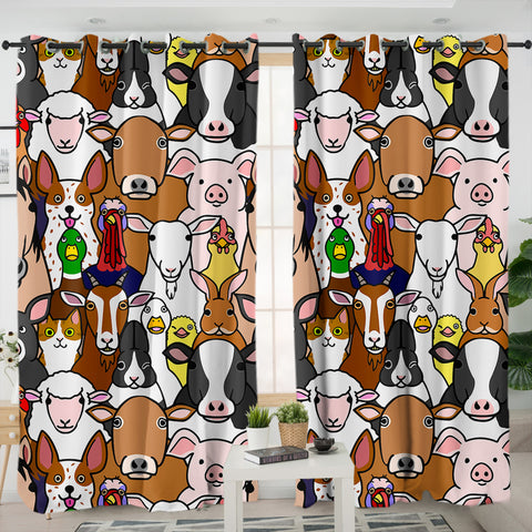 Image of Cute Animals Drawing Full Screen SWKL4604 - 2 Panel Curtains