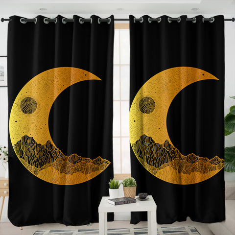 Image of Golden Half Moon Landscape Illustration SWKL4637 - 2 Panel Curtains