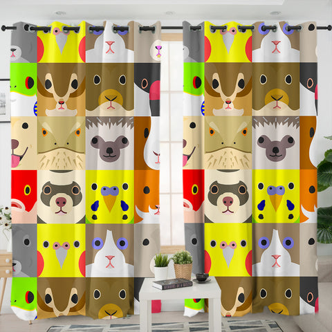 Image of Cute Cartoon Animals Checkerboard SWKL4638 - 2 Panel Curtains