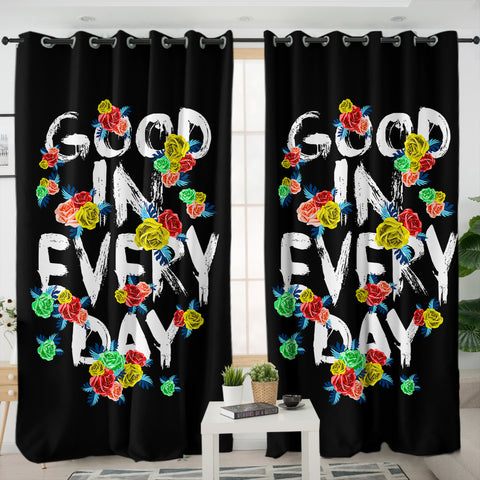 Image of Floral Quote Good In Every Day SWKL4639 - 2 Panel Curtains