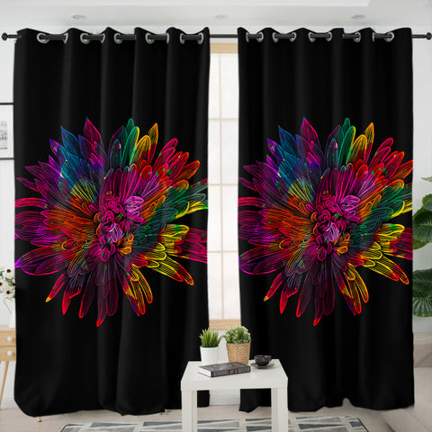 Image of Big Colorful Flower Black Theme SWKL4641 - 2 Panel Curtains