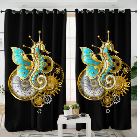 Image of Golden Hippocampus Robot SWKL4642 - 2 Panel Curtains