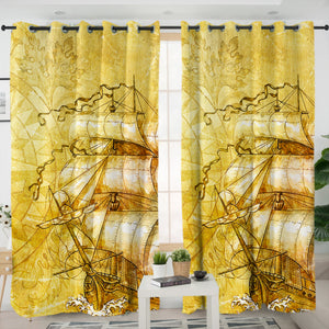 Vintage Big Compass & Pirate Boat SWKL4643 - 2 Panel Curtains