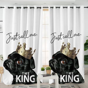 Just Call Me The King - Black Pug Crown SWKL4645 - 2 Panel Curtains