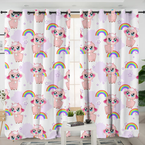 Image of Cute Alapaca Rainbow Monogram SWKL4647 - 2 Panel Curtains