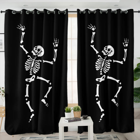 Image of B&W Cute Skeleton SWKL4650 - 2 Panel Curtains