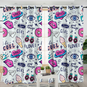 Multi Mini Hand Sketch SWKL4651 - 2 Panel Curtains