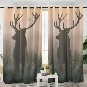 Faded Deer In Forest SWKL4654 - 2 Panel Curtains