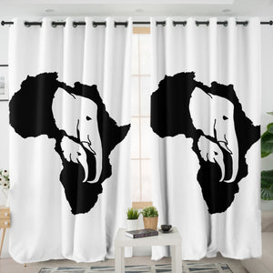 B&W Elephant Sketch Icon SWKL4659 - 2 Panel Curtains