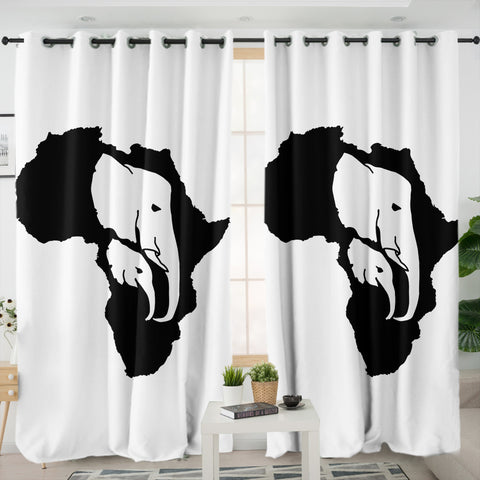 Image of B&W Elephant Sketch Icon SWKL4659 - 2 Panel Curtains