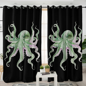 Purple Green Octopus Black Theme SWKL4660 - 2 Panel Curtains