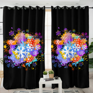 Multi Color White Snowflake SWKL4661 - 2 Panel Curtains