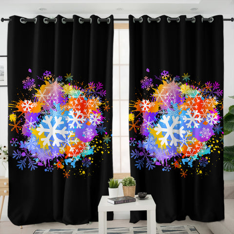 Image of Multi Color White Snowflake SWKL4661 - 2 Panel Curtains