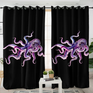 Dark Purple Octopus SWKL4662 - 2 Panel Curtains