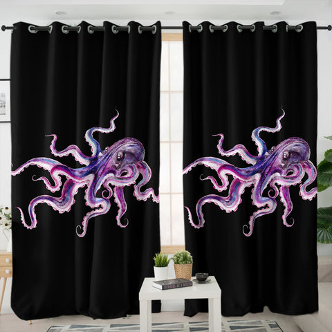 Image of Dark Purple Octopus SWKL4662 - 2 Panel Curtains