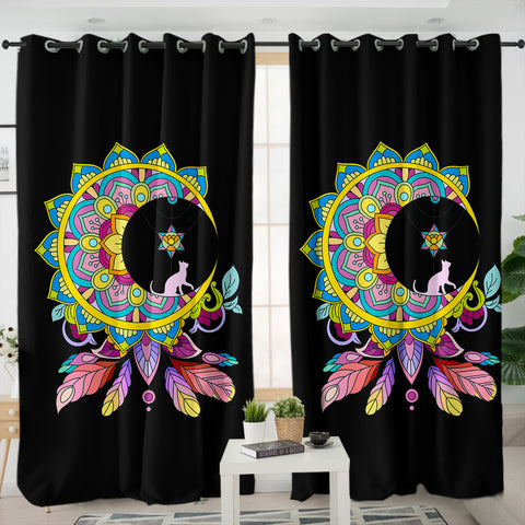 Image of Half Moon Mandala Dream Catcher SWKL4665 - 2 Panel Curtains