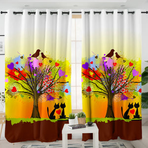 Birds & Cats Couple Colorful Tree Theme SWKL4727 - 2 Panel Curtains
