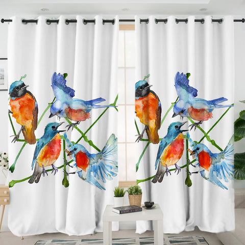 Image of Multi Watercolor Blue Sunbirds SWKL4730 - 2 Panel Curtains