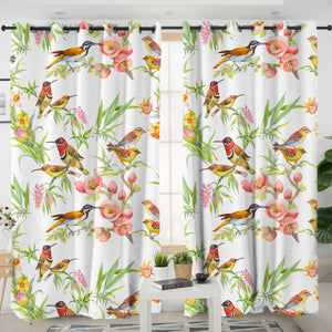 Brown Sunbirds & Pink Flowers SWKL4731 - 2 Panel Curtains
