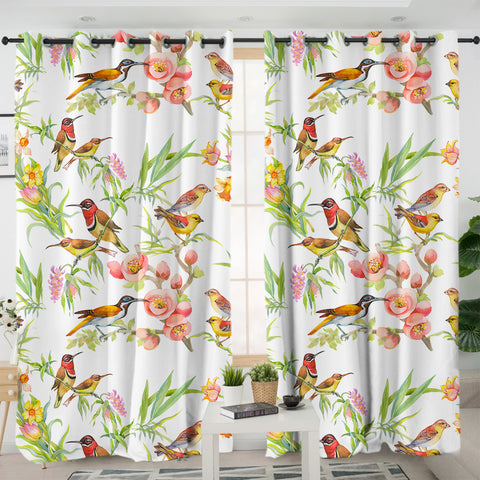 Image of Brown Sunbirds & Pink Flowers SWKL4731 - 2 Panel Curtains