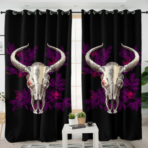 Vintage Dark Purple Floral Buffalo Skull SWKL4733 - 2 Panel Curtains