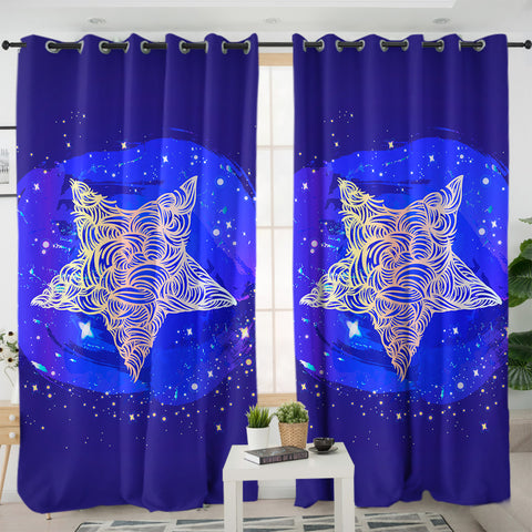 Image of Yellow Curve Star White Dot Blue Theme SWKL4734 - 2 Panel Curtains