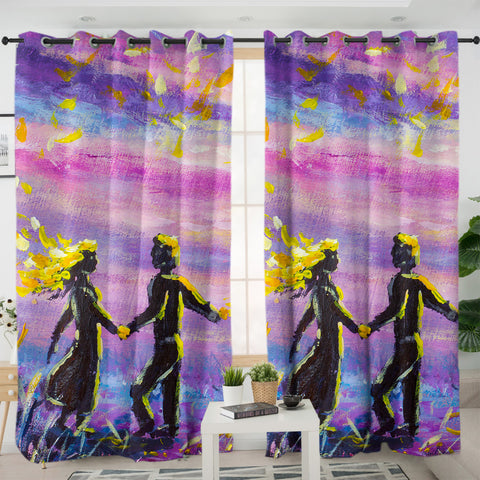 Image of Watercolor Beautiful Love Scene Purple Theme SWKL4736 - 2 Panel Curtains