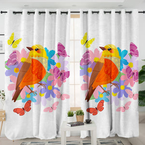 Pastel Geometric Sunbird & Butterflies SWKL4744 - 2 Panel Curtains