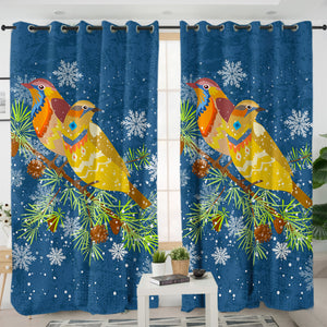 Colorful Geometric Sunbirds In Snow Navy Theme SWKL4745 - 2 Panel Curtains
