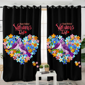 Blue Couple Sunbird In Floral Heart - Valentine's Day SWKL4746 - 2 Panel Curtains