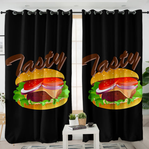 Image of 3D Tasty Hamburger SWKL4747 - 2 Panel Curtains