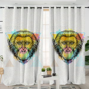 Colorful Watercolor Triangle Monkey SWKL4751 - 2 Panel Curtains