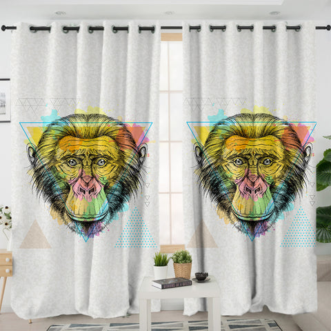 Image of Colorful Watercolor Triangle Monkey SWKL4751 - 2 Panel Curtains