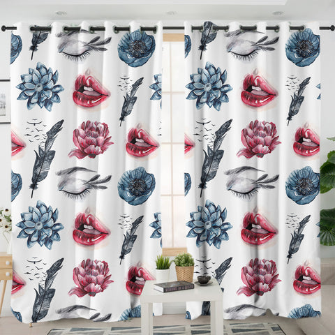 Image of Flower, Feather, Lips Monogram SWKL4754 - 2 Panel Curtains